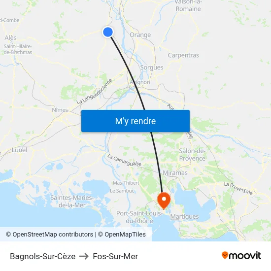 Bagnols-Sur-Cèze to Fos-Sur-Mer map