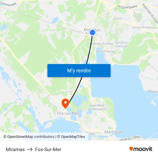 Miramas to Fos-Sur-Mer map