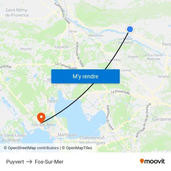 Puyvert to Fos-Sur-Mer map