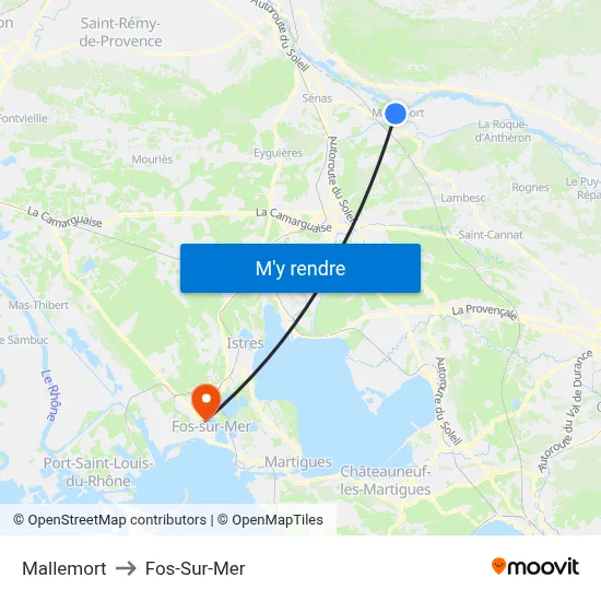 Mallemort to Fos-Sur-Mer map