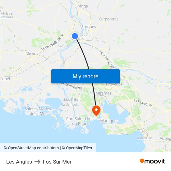 Les Angles to Fos-Sur-Mer map