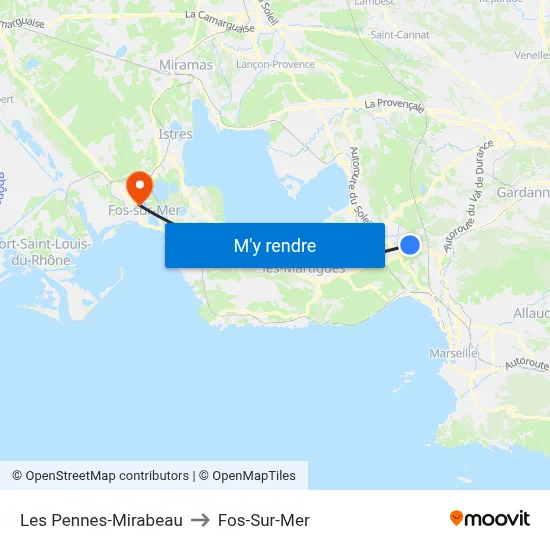 Les Pennes-Mirabeau to Fos-Sur-Mer map