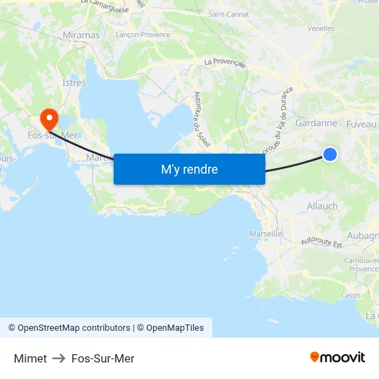 Mimet to Fos-Sur-Mer map