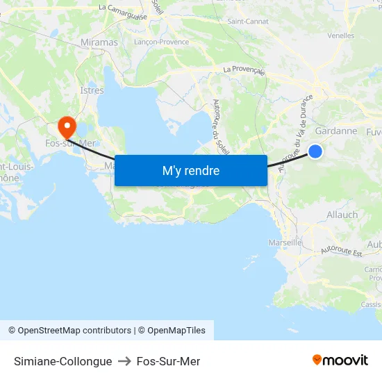 Simiane-Collongue to Fos-Sur-Mer map
