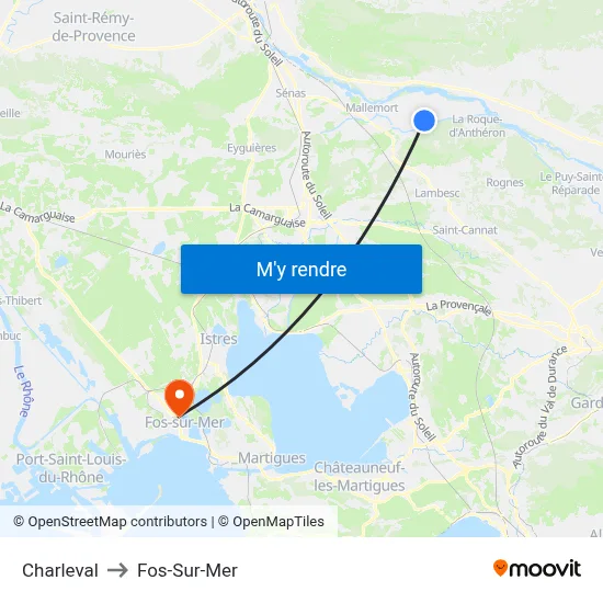 Charleval to Fos-Sur-Mer map