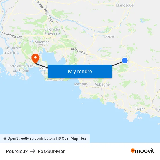 Pourcieux to Fos-Sur-Mer map