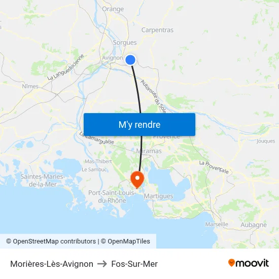 Morières-Lès-Avignon to Fos-Sur-Mer map