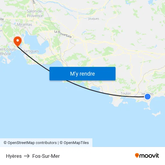 Hyères to Fos-Sur-Mer map