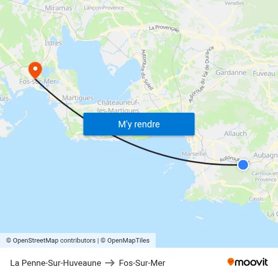 La Penne-Sur-Huveaune to Fos-Sur-Mer map