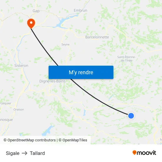 Sigale to Tallard map