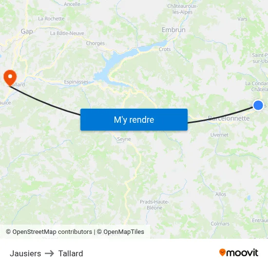 Jausiers to Tallard map