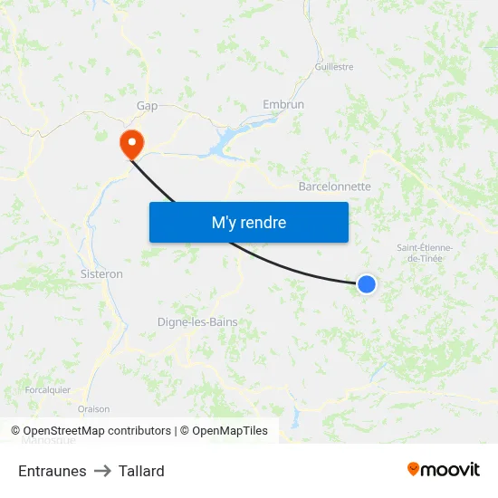 Entraunes to Tallard map