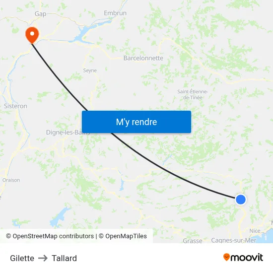 Gilette to Tallard map