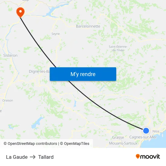 La Gaude to Tallard map