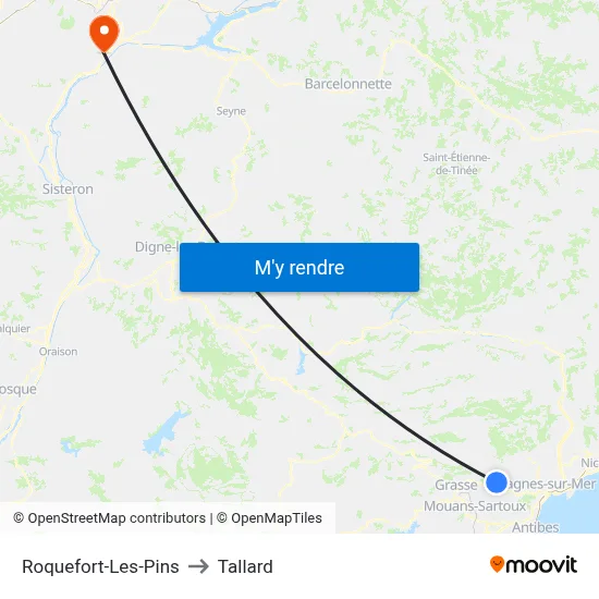 Roquefort-Les-Pins to Tallard map