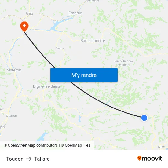 Toudon to Tallard map