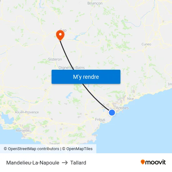 Mandelieu-La-Napoule to Tallard map
