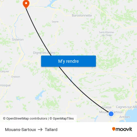 Mouans-Sartoux to Tallard map