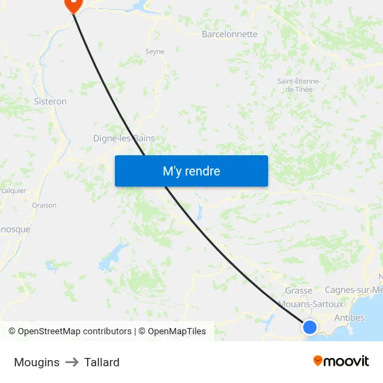 Mougins to Tallard map
