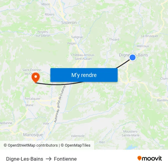 Digne-Les-Bains to Fontienne map