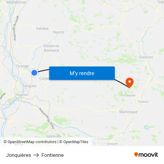 Jonquières to Fontienne map