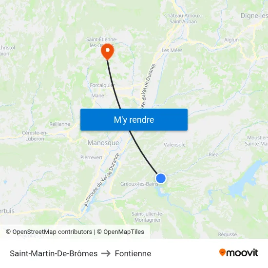 Saint-Martin-De-Brômes to Fontienne map