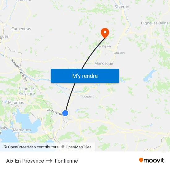 Aix-En-Provence to Fontienne map
