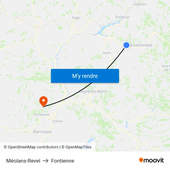 Méolans-Revel to Fontienne map
