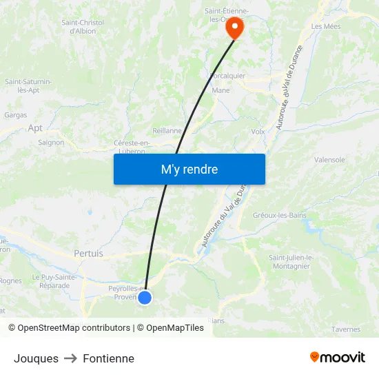 Jouques to Fontienne map