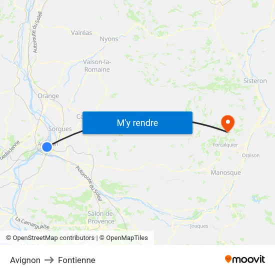Avignon to Fontienne map