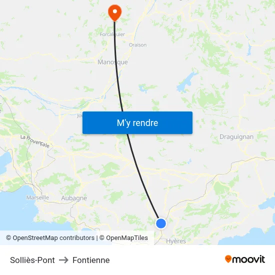 Solliès-Pont to Fontienne map