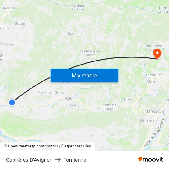 Cabrières-D'Avignon to Fontienne map