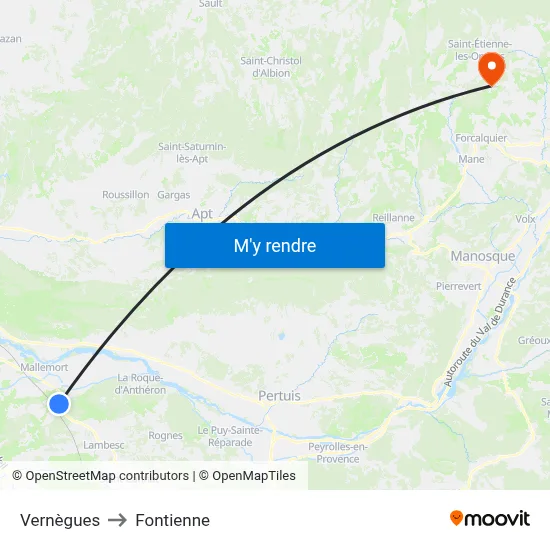 Vernègues to Fontienne map
