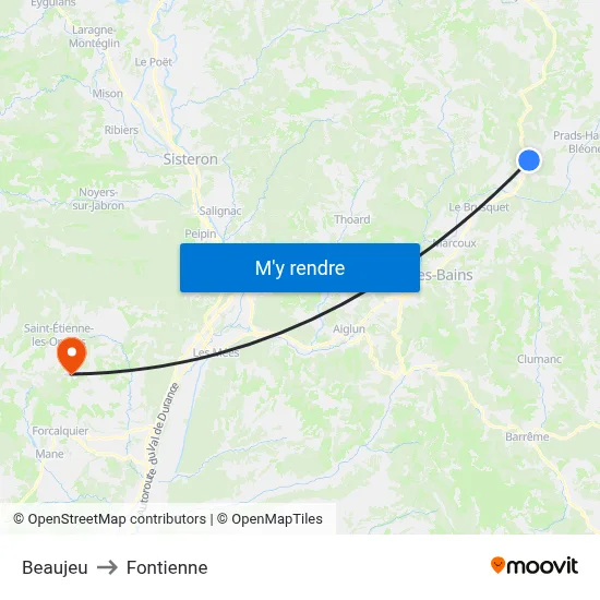 Beaujeu to Fontienne map