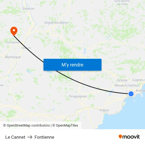 Le Cannet to Fontienne map