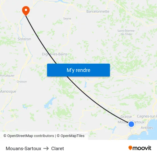 Mouans-Sartoux to Claret map