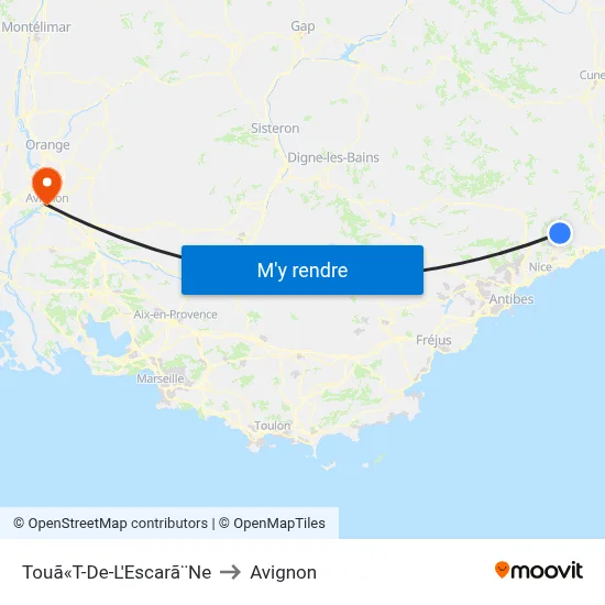 Touã«T-De-L'Escarã¨Ne to Avignon map