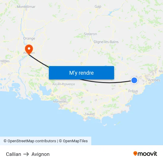 Callian to Avignon map