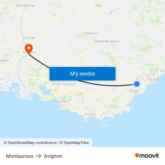 Montauroux to Avignon map