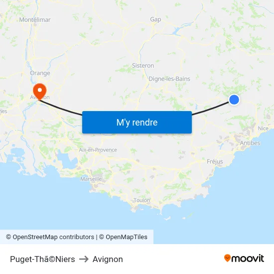 Puget-Thã©Niers to Avignon map