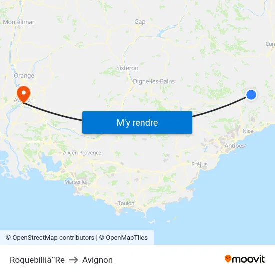 Roquebilliã¨Re to Avignon map
