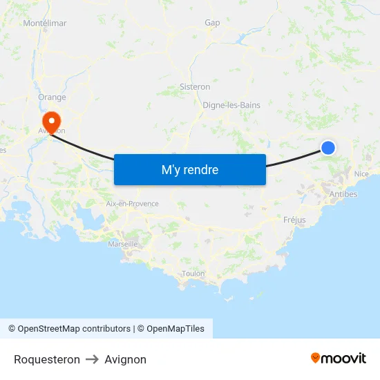 Roquesteron to Avignon map