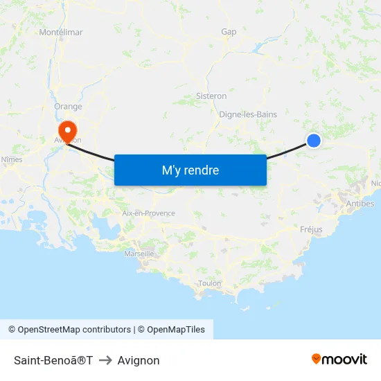 Saint-Benoã®T to Avignon map
