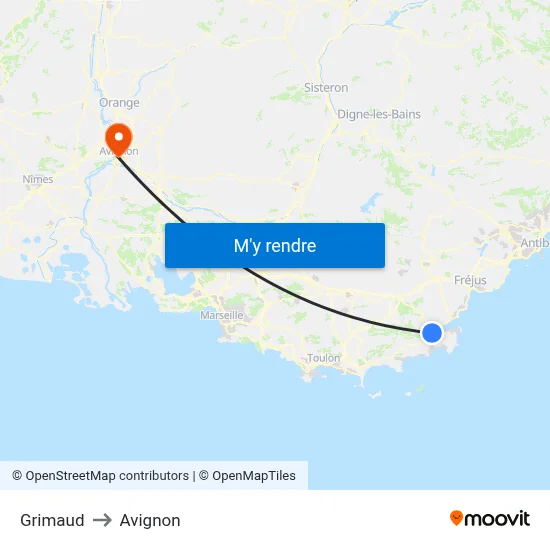 Grimaud to Avignon map