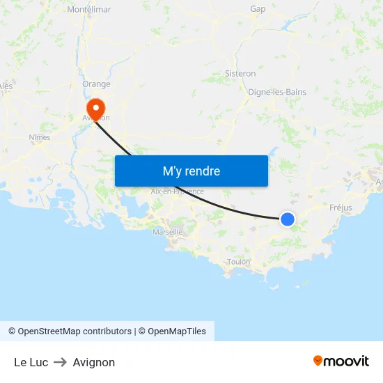 Le Luc to Avignon map