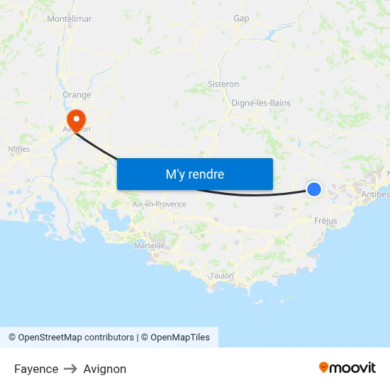 Fayence to Avignon map