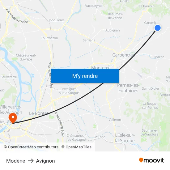 Modène to Avignon map