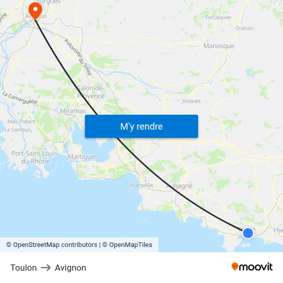Toulon to Avignon map