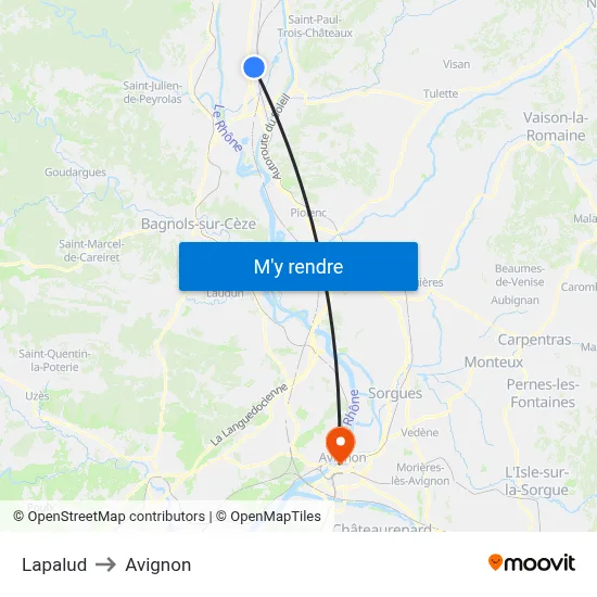 Lapalud to Avignon map