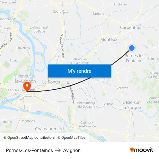 Pernes-Les-Fontaines to Avignon map